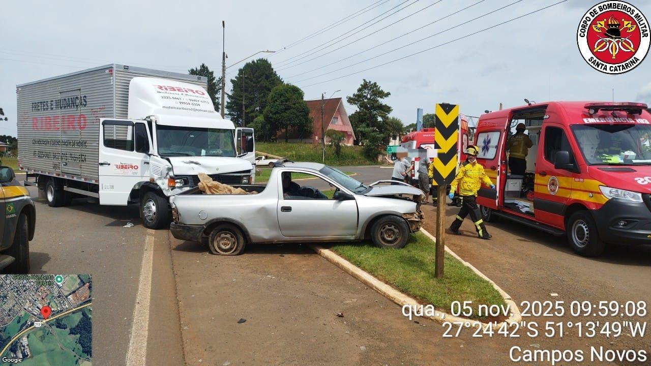 Idoso de 100 anos morre em grave acidente na BR-470, em Campos Novos