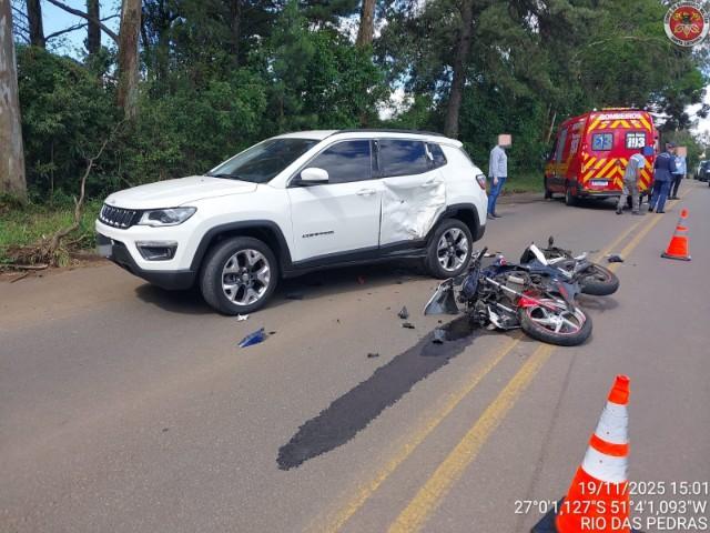 Motociclista fica ferido após colisão lateral na SC-355, em Videira
